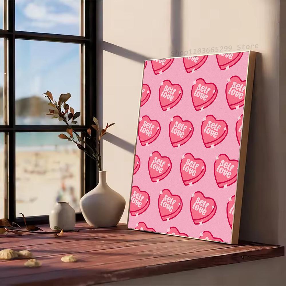 Розовое сердце любви и игральные карты Подготовительный студент Холст Принт Постер Баухаус Настенное искусство Постер Кофейня Бар Домашний декор