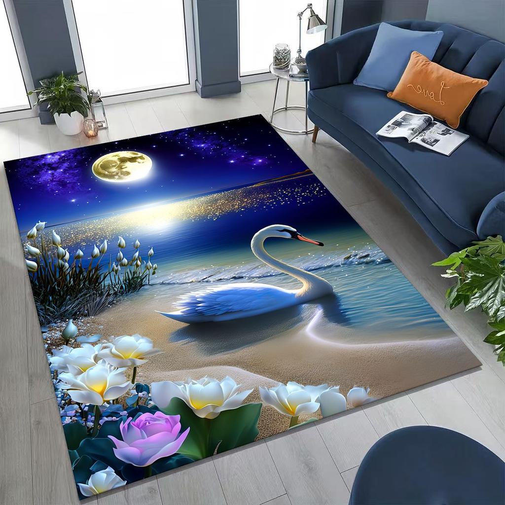 Ковер Мультфильм Искусство Лебедь Мечты Любви для Спальни Гостиной Дивана Домашний Декор Придверный коврик, Большой Детский Игровой Нескользящий Напольный Коврик Подарок