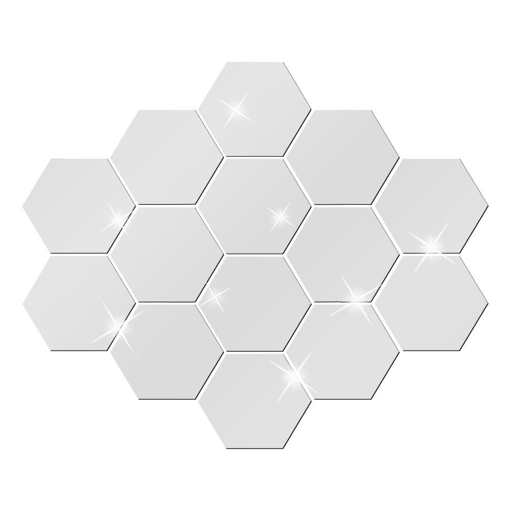 12pcs 3.15×2.76×1.57in Hexagon Mirror Wall Sticker Acrylic Self-adhesive Mirror Tile Office