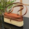 2025 Luxury Designer Fashion Woven Bamboo Box Bag Women Trendy PU Leather Splicing Rattan Handbags Travel Versatile Shoulder Bag
