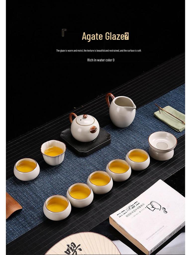 Ru Ware Ceramic Kung Fu Tea Set: Teacup, Teapot, Teabowl, Master Cup, Tea Cup, Six Gentlemen Tools, Tea Wash, Fairness Cup, Office Cup.