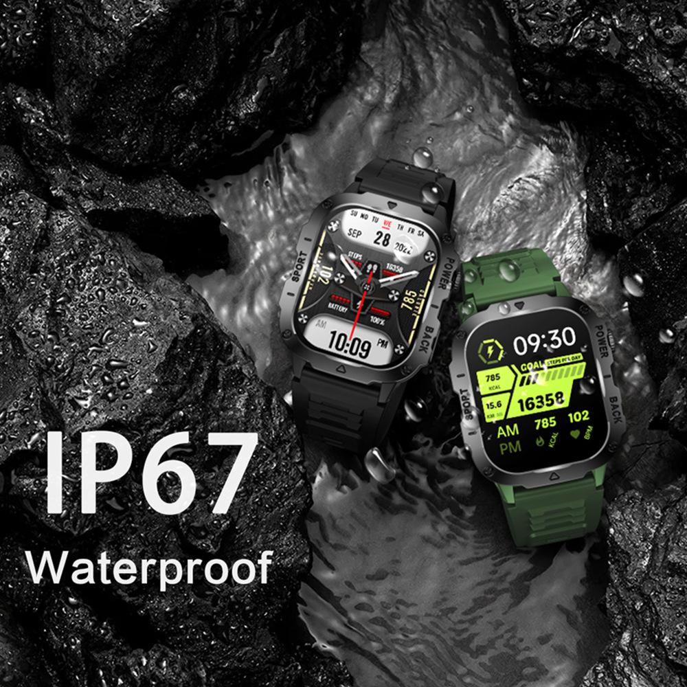 Смарт-часы в стиле милитари 2,01-дюймовый TFT-экран Отображение информации по SMS Воспроизведение музыки Спорт на открытом воздухе Фитнес GPS-трекер Здоровье Bluetooth-вызов Smartwatch