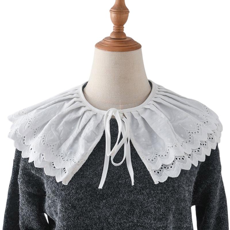 Women Girls Vintage Lolita False Fake Collar Shawl Sweet Ruffles Lace-Up Bow Decorative Necklace Choker Short Poncho