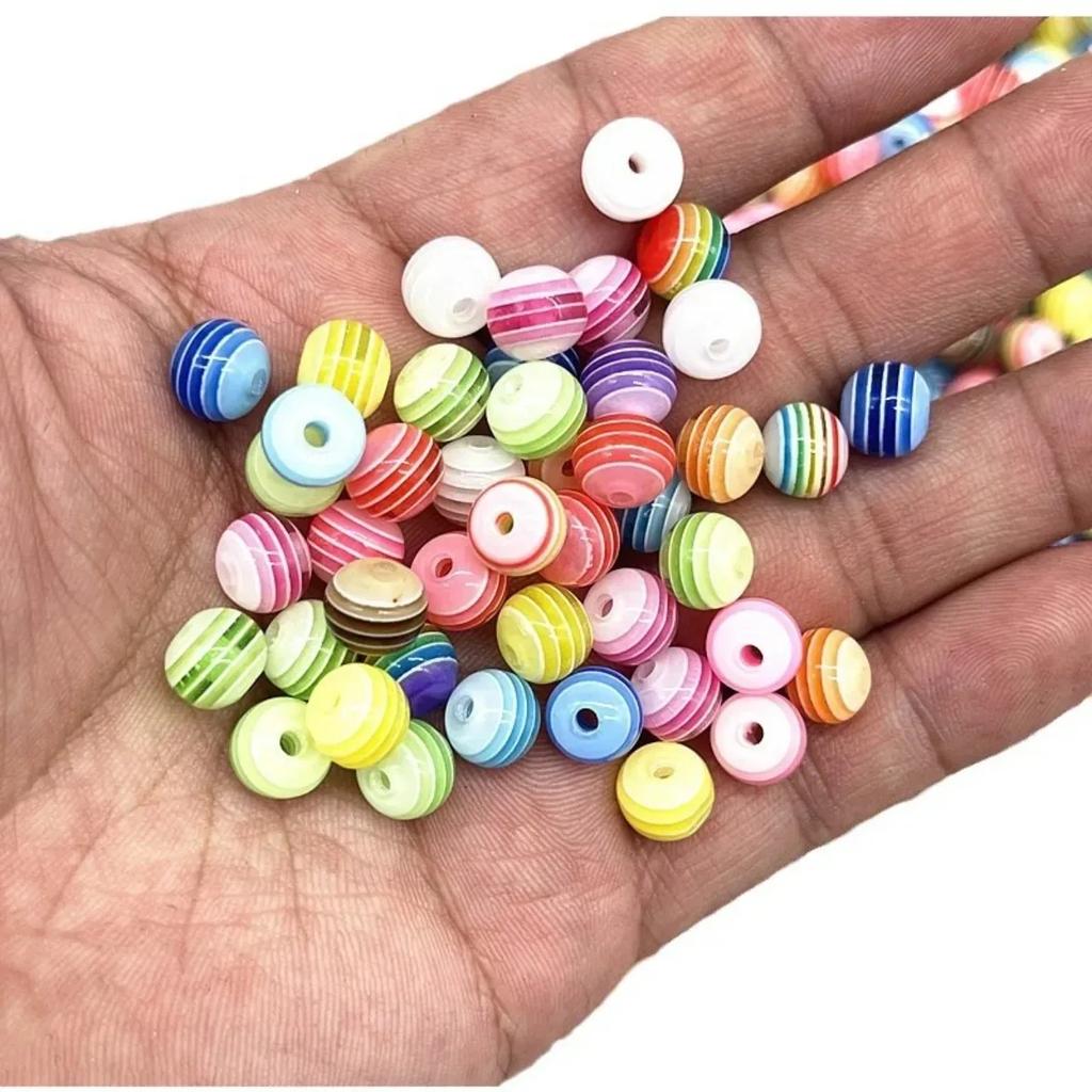 TX02 50pcs 8mm Gorgeous Round Transparency Loose Beads Stripe Jewelry Department DIY Affordable Bracelet Trend Accessories Beads