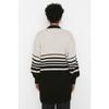 Черно-белый полосатый кардиган с костяными пуговицами и детальным трикотажем Tctaw23hi00006