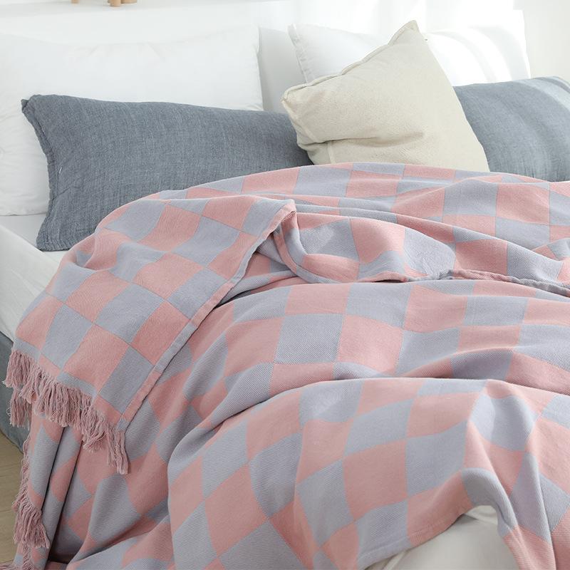 Минималистское клетчатое полотенце-одеяло для дивана-кровати, всесезонные одеяла из чистого хлопка, универсальное современное украшение для дивана для дома
