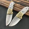 DIY Semi-finished VG10 Damascus Steel Fixed Blade Knife Billets - Edged Blade with Copper Umbrella Hole