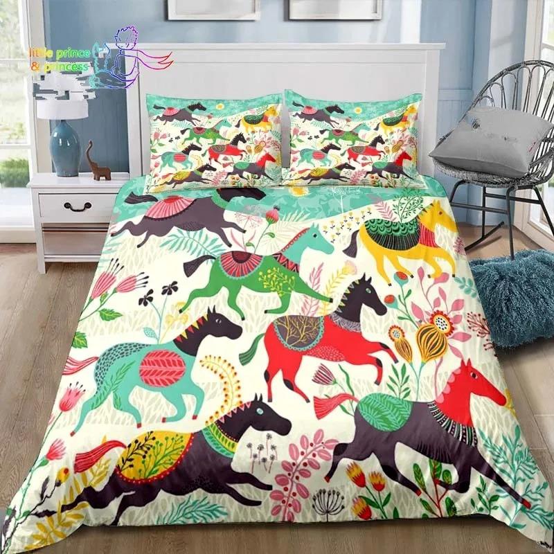 Cowboy Horse Pattern Comfortable Duvet Quilt Cover Pillowcase Bedding Set Children Bedroom Decoration Home Textile