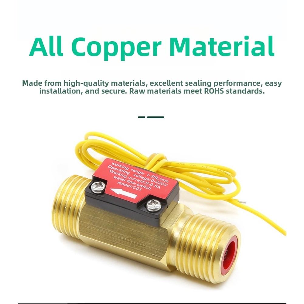Copper Alloy Water Flow Switch Flow Sensor G1 2 Flow Switch Water Flow Sensor G1 2 Thread Connection 1-30L min Flow Range