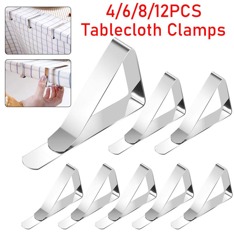 4-12pcs Stainless Steel Tablecloth Clamps Table Cloth Clips Holder for Party Wedding Promenade Picnic Table Cover Clamps Decor