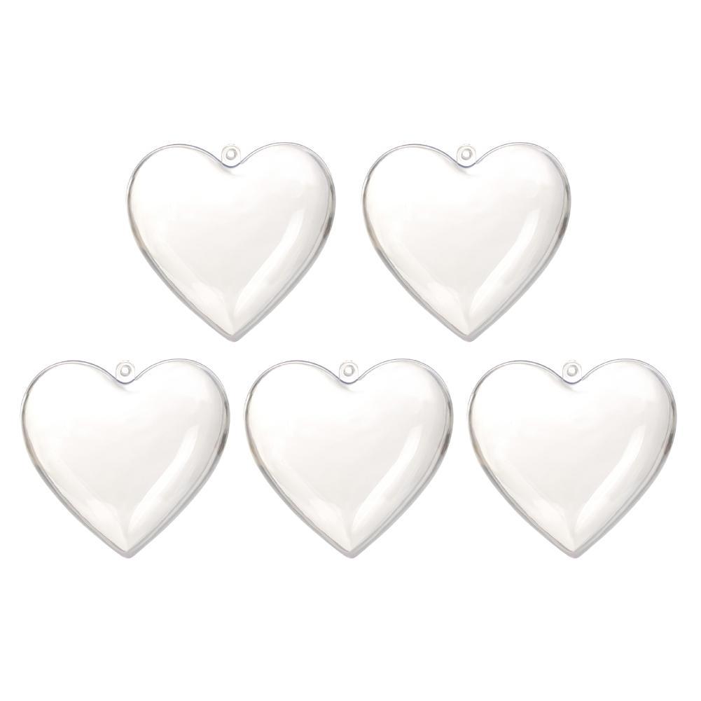 5PCS Christmas Ball Multifunctional Transparent Plastic Christmas 8cm Ball Heart Shaped Fillable Christmas Ball DIY Crafts Tree Ornaments AVE