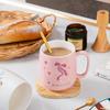 Керамическая чашка с розовой крышкой и бантом в виде сердца для девочек, офисный набор из керамической чашки и ложки, симпатичная кружка