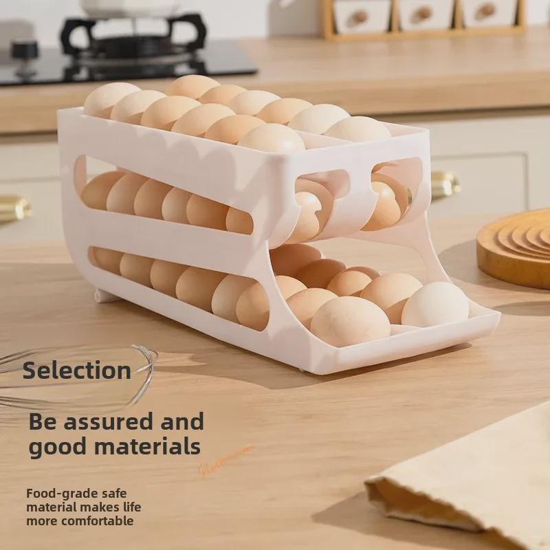 Ящик для яиц трехслойный с выдвижной крышкой: Автоматическое двухрядное хранение в дверце холодильника