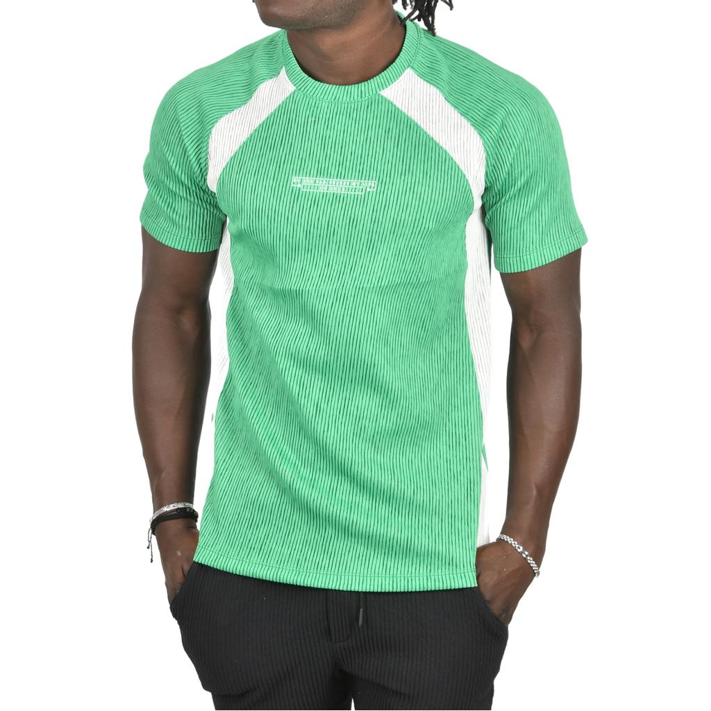 Облегающая футболка DeepSEA из лайкры в рубчик с боковыми полосками и надписью спереди 2403231