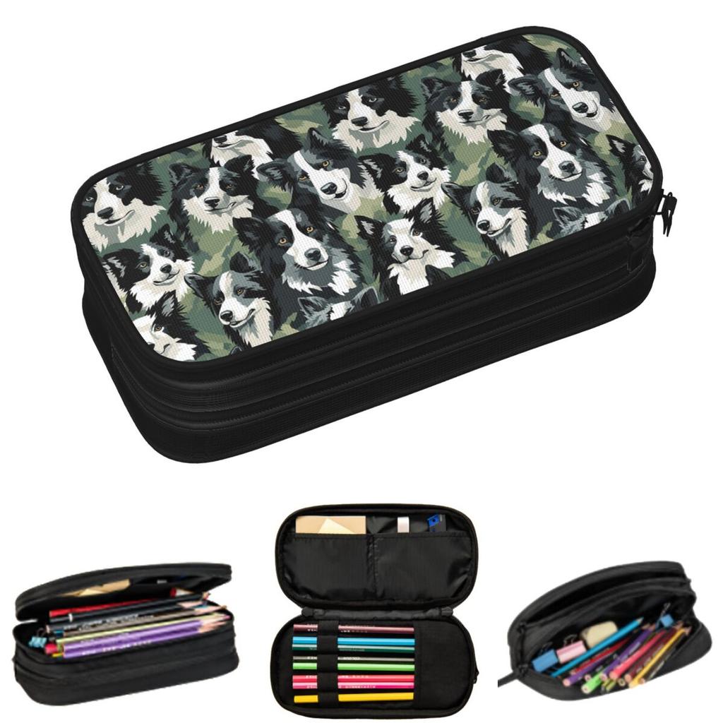 Border Collie Dog Pattern Pencil Cases for Student Gifts Pen Box Pencil Bag Big Capacity Pencil Pouch