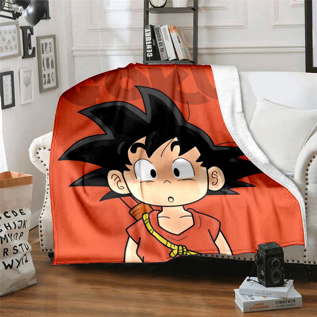 1PC Cute Cartoon Son Goku Print Flannel Blanket, High quality All Seasons, Home Decor, Warmth and Comfort, Perfect for Christmas Gifts