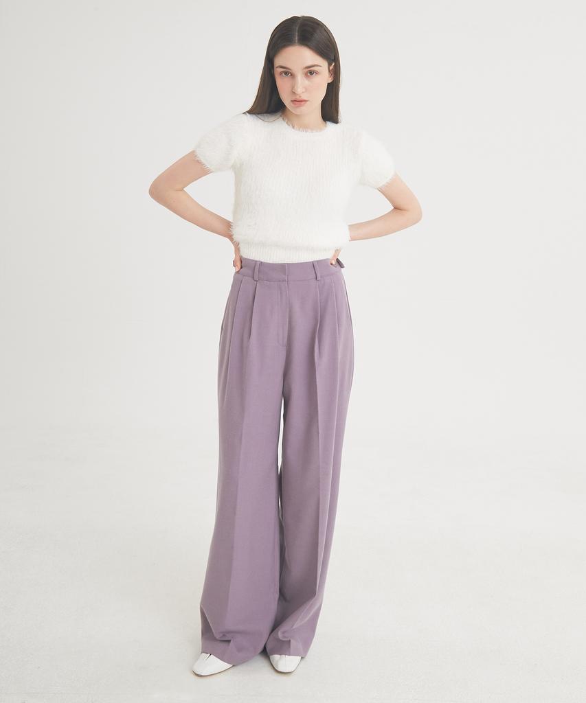 THEFRHT Two-Tuck Button Wide Wool Pants (Violet)