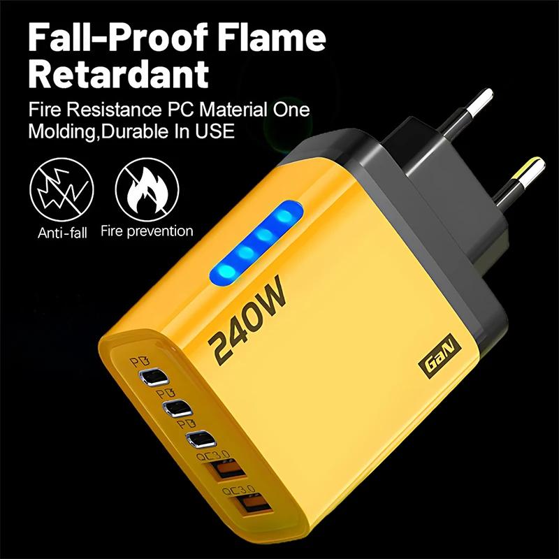Быстрая зарядка 240 Вт PD USB Зарядное устройство Адаптер для быстрой зарядки телефона 5 портов Сетевой адаптер Вилка ЕС