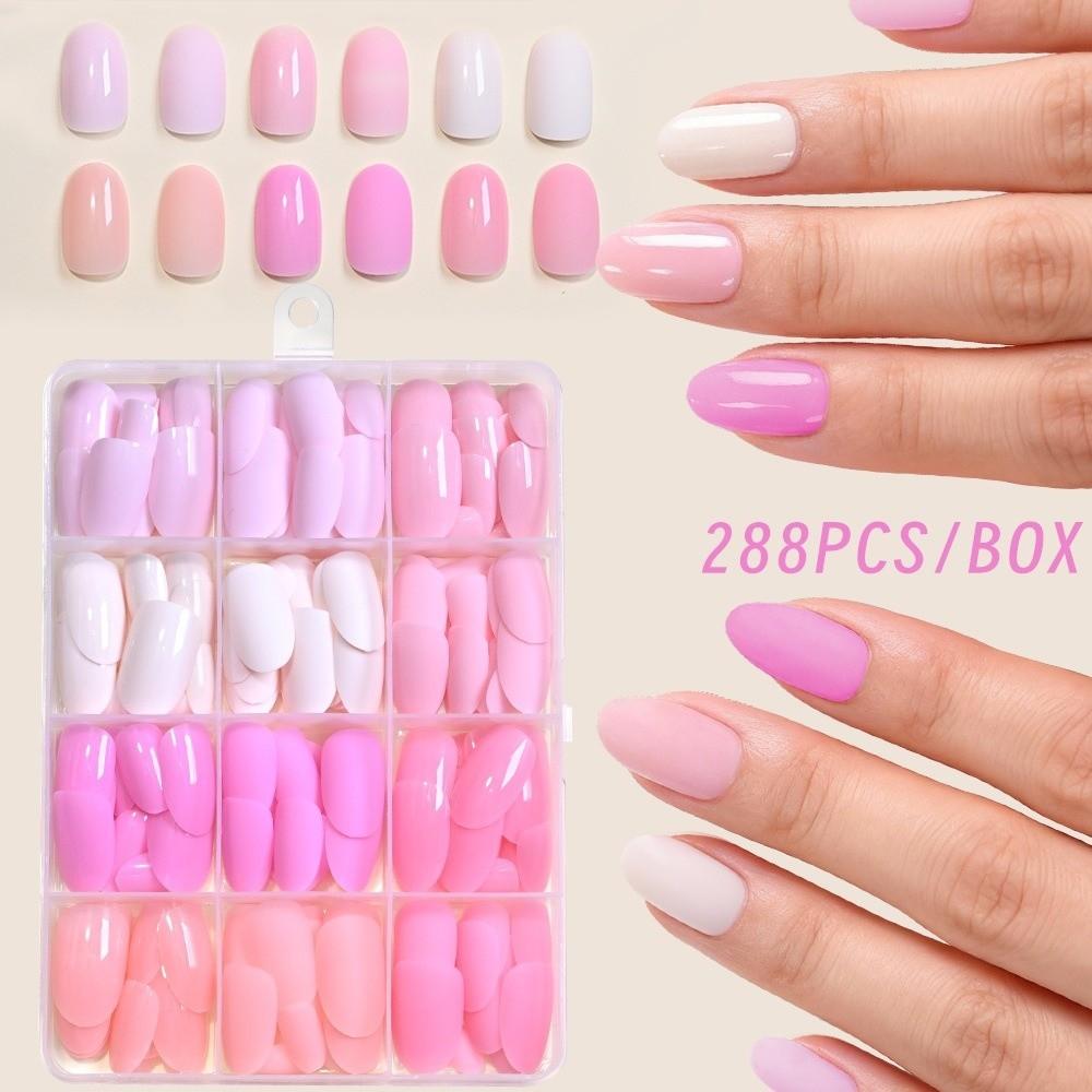 288pcs Solid Color Press On Nails Matte Finish Acrylic Fake Nails Hot Nail Tips Daily Wear