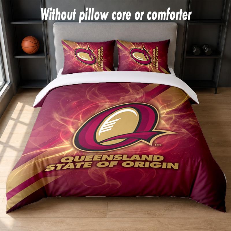 Queensland Maroons Design Bed Bedding Set 1 Duvet Cover + 2 Pillowcases Soft Breathable Household Bed Linens