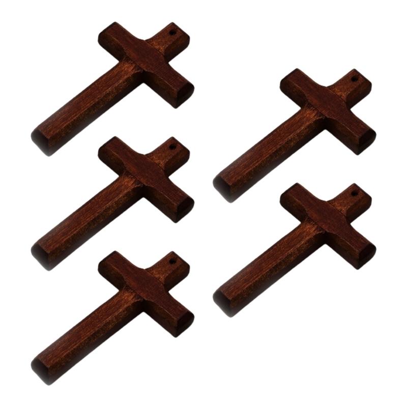 5pcs Wood Cross Pendant Charm Hangable Charm Ornament Decoration Crafts for Home Church Praying Meditation Charm Gift