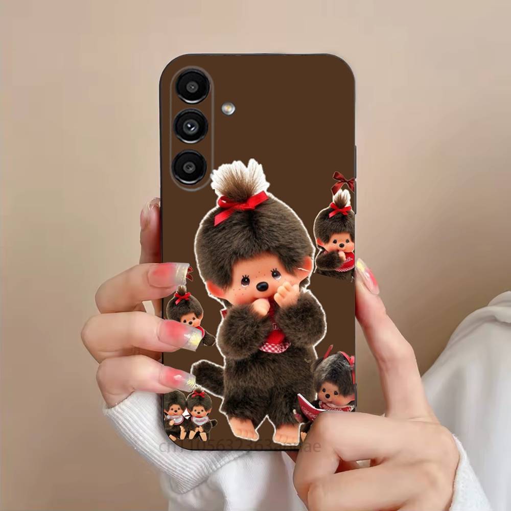 Милый чехол для телефона Monchhichis для Samsung S25,24,21,22,23,S30,Ultra,S20,Plus,Fe,Lite,Note,S10,S9, Черный Мягкий чехол