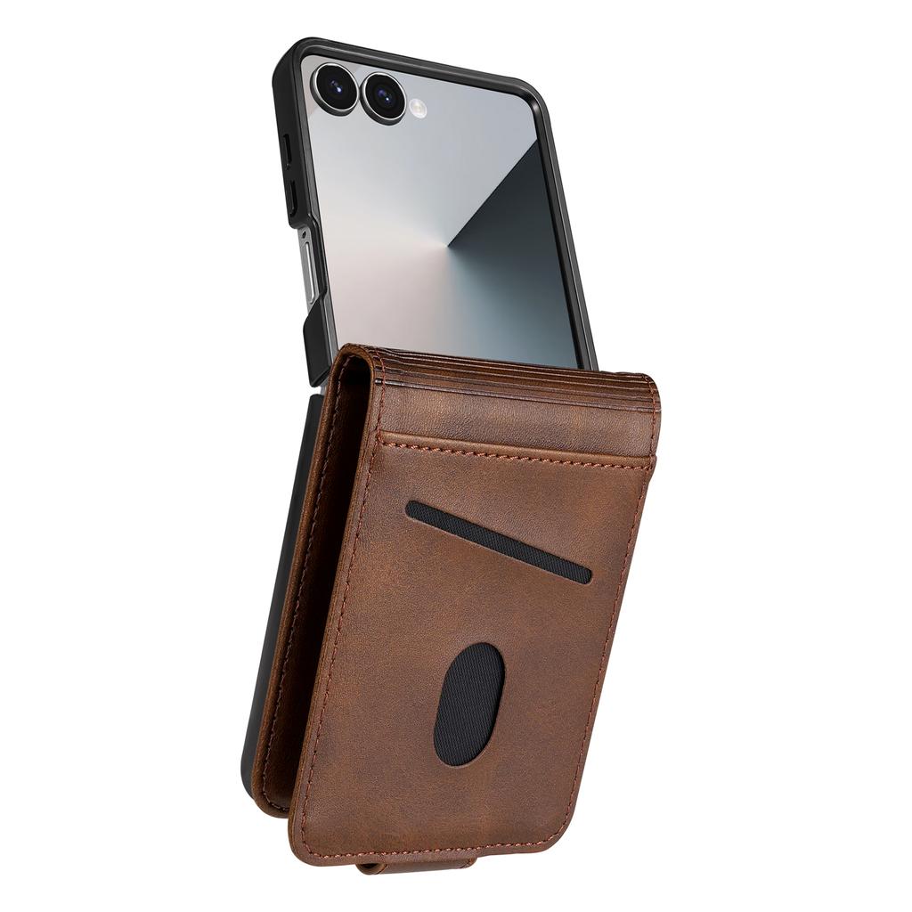 AZNS Чехол для Samsung Galaxy Z Flip7 5G с держателем для карт, текстура коровьей кожи, ПК + ПУ кожа, чехол для телефона