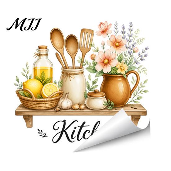 Самоклеящиеся наклейки на стену, акварельные наклейки для кухни, лимонно-зеленое растение, чайник, само?Клейкие наклейки, Маслостойкая водонепроницаемая бумага для плиты