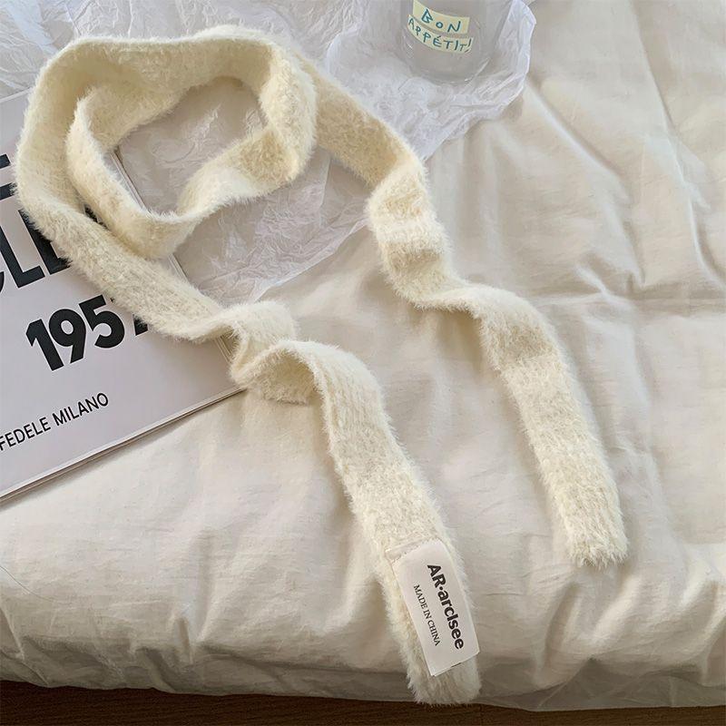 Нишевый дизайн Длинный узкий шарф Девушка Осень и Зима Однотонный Универсальный Декоративный Маленький шарф