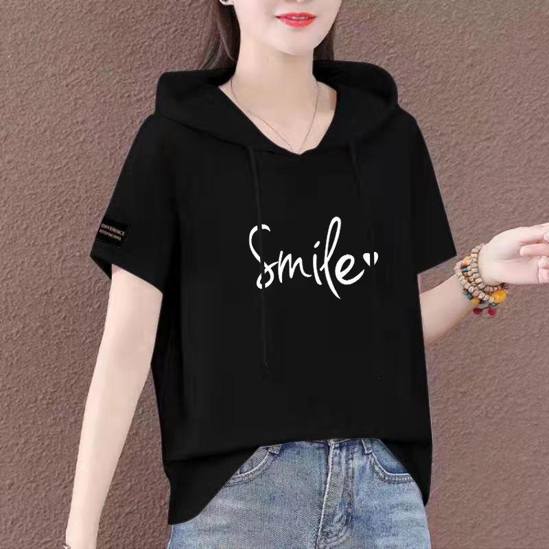 Лето 2025 г. Женская свободная толстовка с коротким рукавом - корейский стиль, модный топ больших размеров