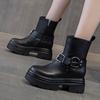 Heel 7cm  Genuine Leather Platform Wedge Ankle Knee High Booties Motorcycle Boots Women Flats ZIP Ankle Booties Punk Fashion