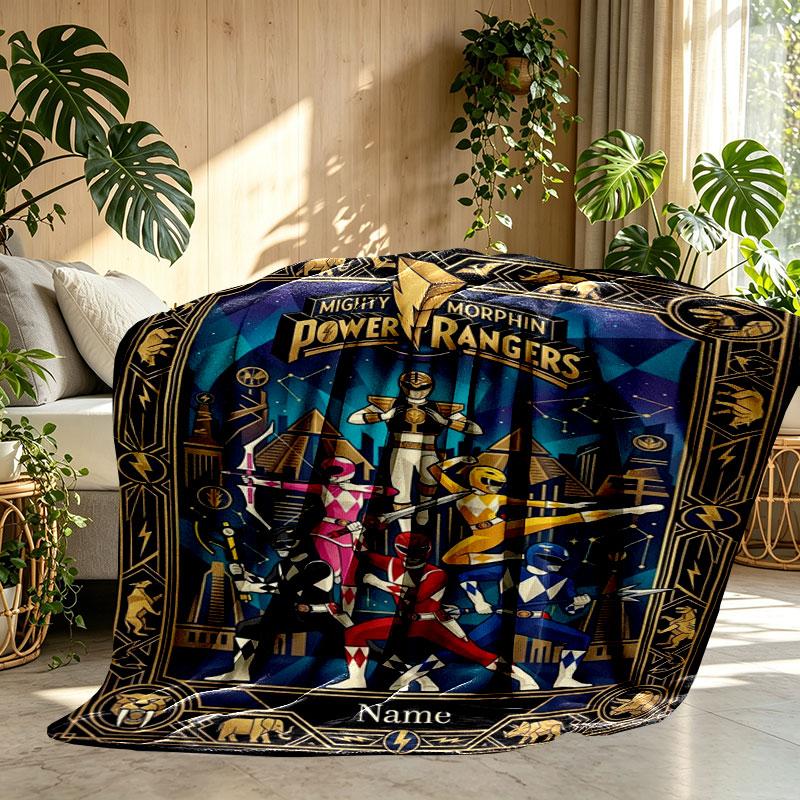 Custom Name Personalized Power Rangers Print Blanket, Home Decor, Bedroom, Sofa, Camping, Couch, Gifts for Birthday Christmas