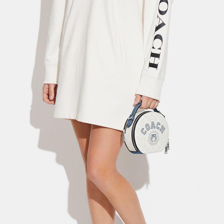 Coach Canteen 18 Double Zipper Closure Letter Print Faux Leather Handheld Shoulder Crossbody Bag Medium Women bags Chalk-White Indigo CB870-SVUOB