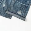 Mens Distressed Wide-Leg Cargo Pants With Raw Hem Faded Wash Relaxed Fit Straight Cut Trousers Fall