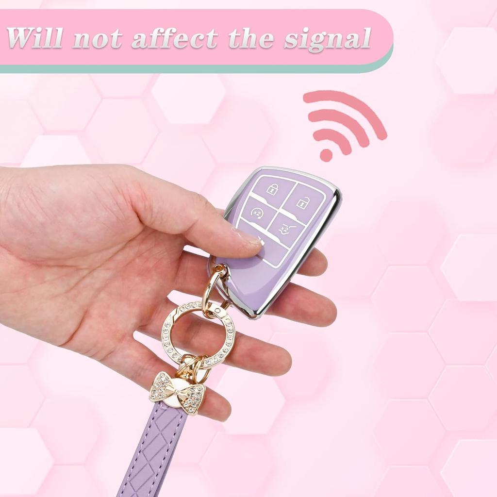 For Chevy Key Fob Cover - Soft TPU Protection Case With Keychain For -2025 Chevy Suburban Tahoe GMC Yukon Denali Silverado Buick Enclave Smart Remote