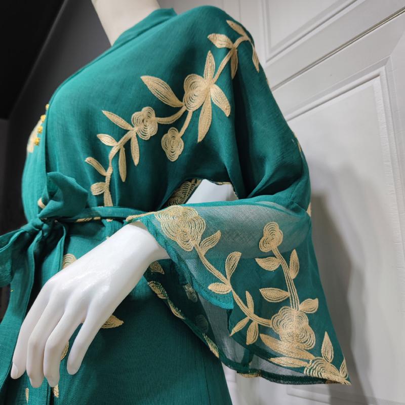 Мусульманский сетчатый вышитый халат с V-образным вырезом, облегающее свободное арабское платье