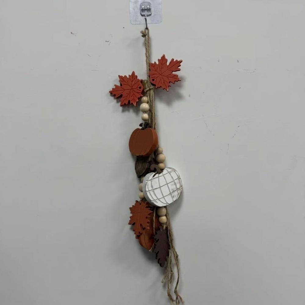 Distressed Pumpkin Door Hanger Fall Maple Leaf Heart String Pendant Layered Wall Decor Indoor