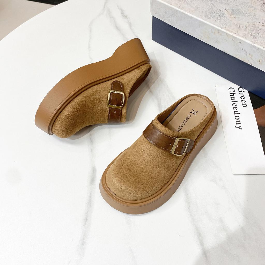 Повседневные тапочки Birkenstocks на толстой подошве с одной педалью, женская верхняя одежда, весна и лето, новые ретро-универсальные полутапочки с сумкой на голову