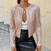 Short Casual Women's Jacket for Spring with Eye-catching Sequins and Chic Style