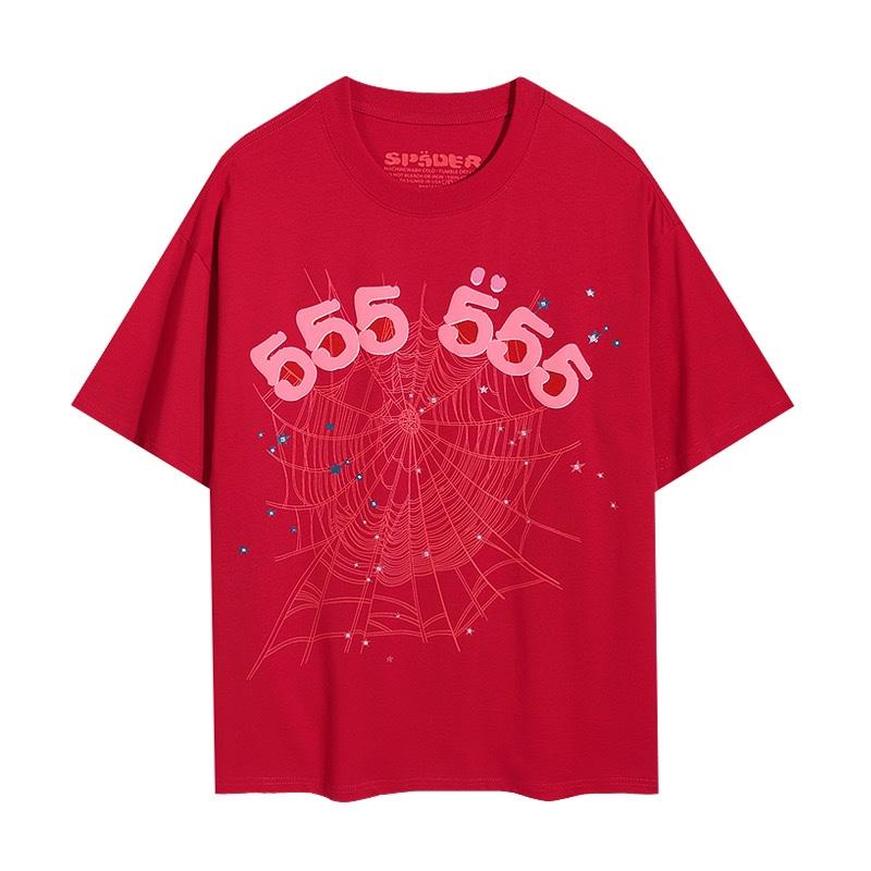 24S cross-border European and American trendy brand Sp5de spider web 555 portrait letter foam short-sleeved t-shirt men's and women's high street 
