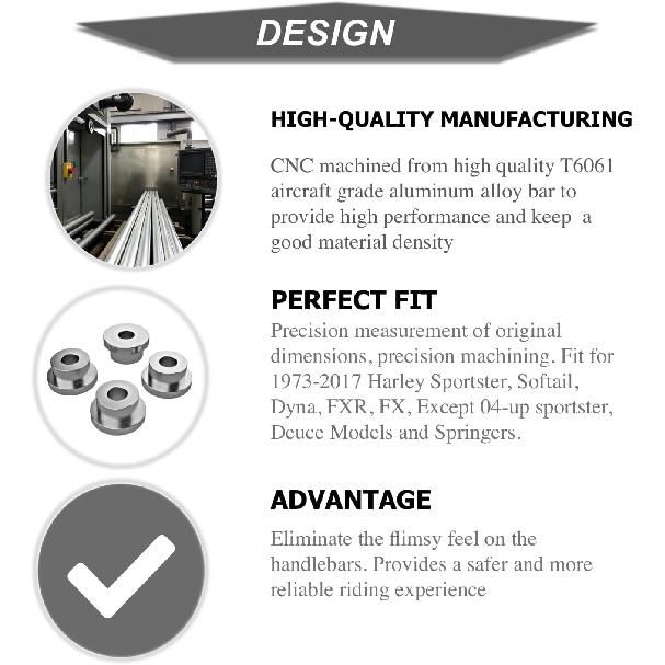 CNC Solid Billet Handlebar Riser Bushings Compatible With Harley Softail Dyna Sportster 1984-2016,Low Rider,Street Bob,CVO,Super Glide,Wide