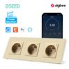 BSEED French Zigbee Socket Wall Smart Sockets Power Monitor Function Tuya Smart Life Google Alexa Voice Control Glass Panel 16A