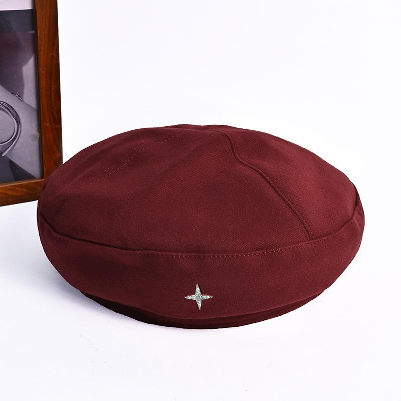 Берет 'Четырехконечная звезда' в стиле ретро Silver Label для женщин, осенне-зимний, новый, повседневный, универсальный, шляпа художника, подчеркивающая лицо, маленькая шляпа-тыква