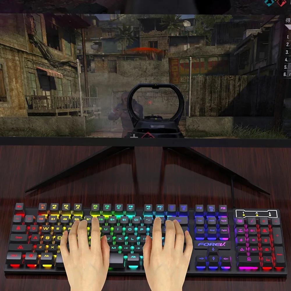 Проводная USB-клавиатура RGB-подсветка Игровая клавиатура Механическое ощущение клавиатуры 104 клавиши Стандартная клавиатура для ноутбука с Windows