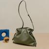 Genuine Leather Women's Fashionable Pleated Bucket Bag - Drawstring Crossbody Shoulder Handbag