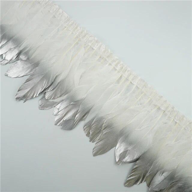 2 метра золотые, серебряные гусиные перья, отделка на ленте, бахрома, лента, гусиное перо для поделок, золотые аксессуары для рукоделия, украшение