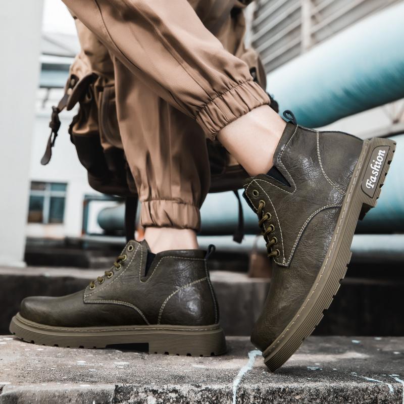 Модные зимние ботинки Натуральная кожа Короткие ботинки Плюс бархат Высокий верх Уличные кроссовки Ботильоны Мужские ботинки Толстая подошва Повседневные ботинки Мех