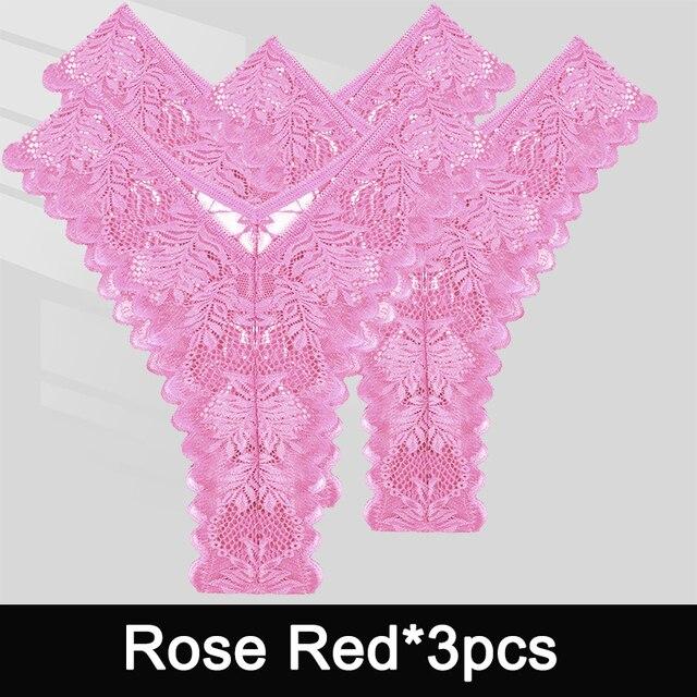FINTOO 3PCS/Set Sexy V Waist Floral Lace Women Panties Perspective Underwear Thongs Brazilian Briefs Lingerie Comfort Female Underpants