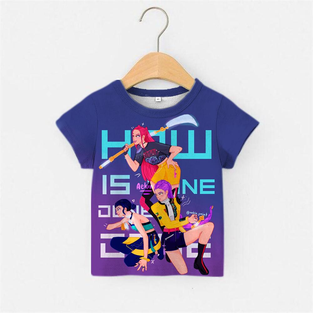 Девочки KPPOP Серия Huntrix Футболка с коротким рукавом Сладкая мультяшная 3D-печать Детская футболка Мода Отпуск Повседневный Спортивный топ