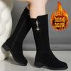 Fashion Women Warm Snow Plush Boots Snow Casual Flat All-match Cotton Fashion Side Zip 2024 Winter Shoes Thigh High Boot Black
